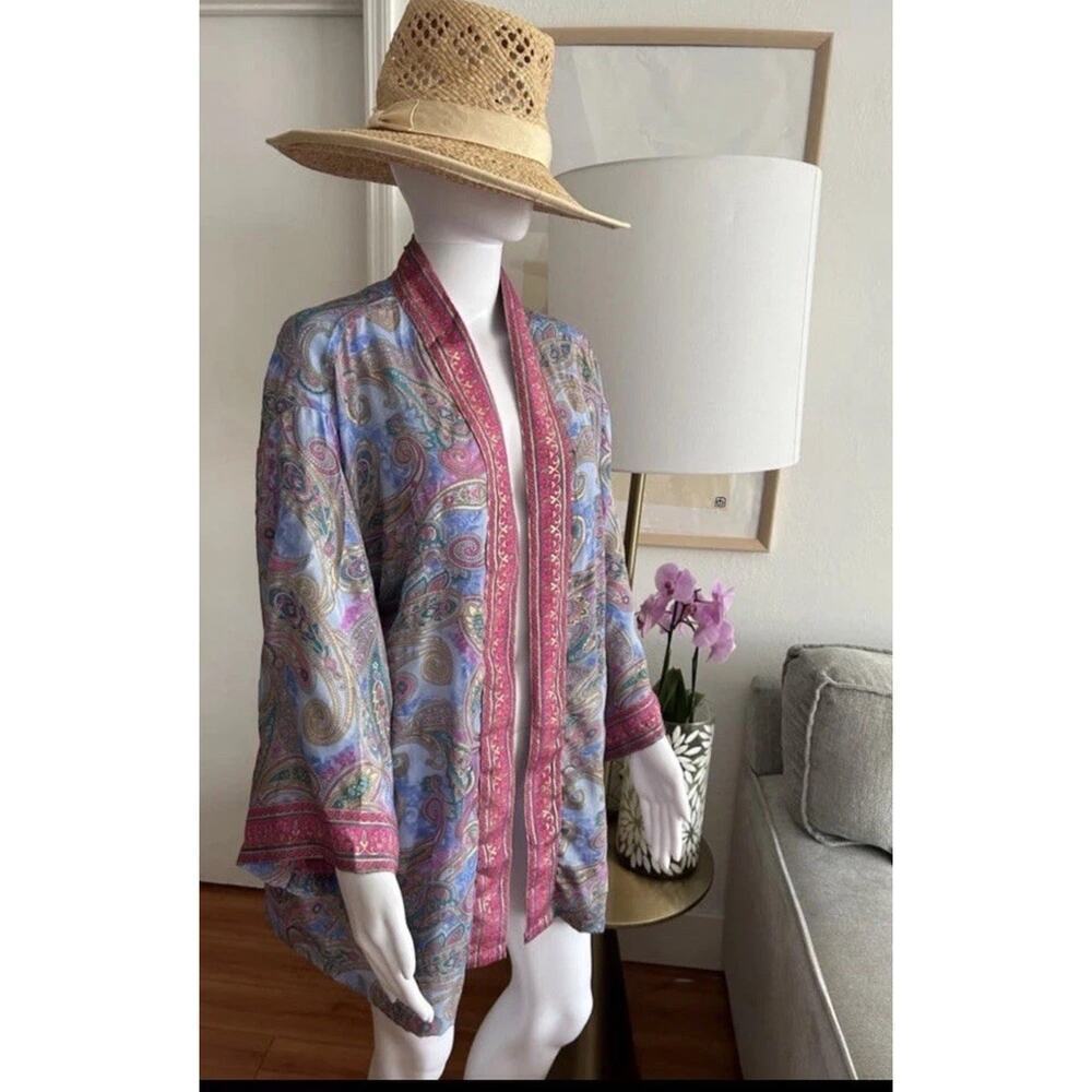 Chelsea & Theodore Paisley Blue Kimono Boho Festival One Size